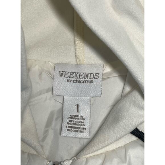 Weekends by‎ Chico's Women's Quilted Puffer Jacket Size 1 Cream Hooded Soft Cozy - Picture 8 of 9
